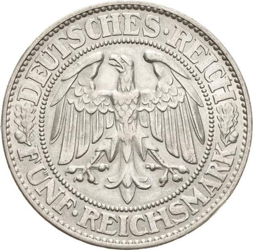 Аверс монеты - 5 рейхсмарок 1928 года F "Дуб" - цена серебряной монеты - Германия, Bеймарская республика