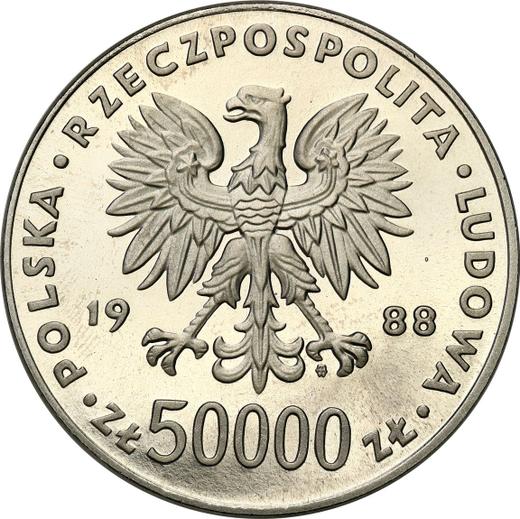 Аверс монеты - Пробные 50000 злотых 1988 года MW BCH "Юзеф Пилсудский" Никель - цена  монеты - Польша, Народная Республика