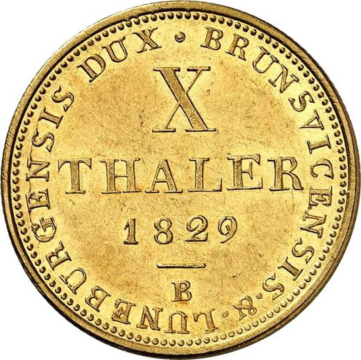 Реверс монеты - 10 талеров 1829 года B - цена золотой монеты - Ганновер, Георг IV