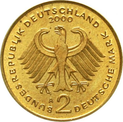 Obverse 2 Mark 2000 A "Willy Brandt" Incuse Error Brass -  Coin Value - Germany, FRG