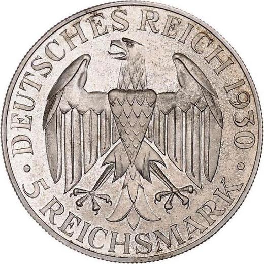 Аверс монеты - 5 рейхсмарок 1930 года A "Цеппелин" - цена серебряной монеты - Германия, Bеймарская республика