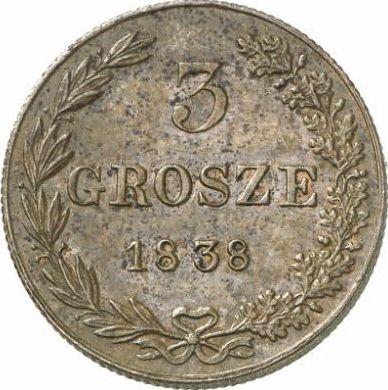 Rewers monety - 3 grosze 1838 MW "Ogon wachlarzowaty" Nowe bicie - cena  monety - Polska, Zabór Rosyjski