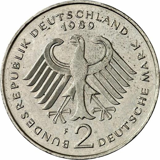 Rewers monety - 2 marki 1989 F "Ludwig Erhard" - cena  monety - Niemcy, RFN