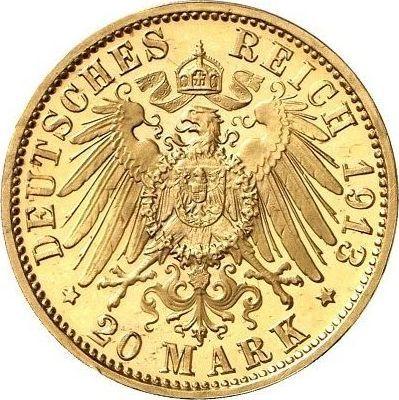 Реверс монеты - 20 марок 1913 года F "Вюртемберг" - цена золотой монеты - Германия, Германская Империя