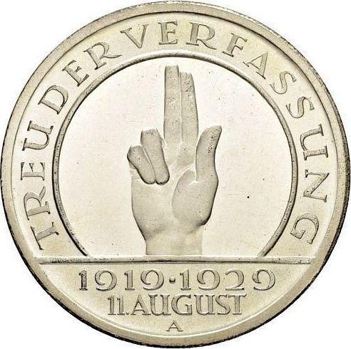 Reverso 5 Reichsmarks 1929 A "Constitución" - valor de la moneda de plata - Alemania, República de Weimar