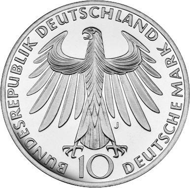Реверс монеты - 10 марок 1972 года J "XX летние Олимпийские игры" - цена серебряной монеты - Германия, ФРГ