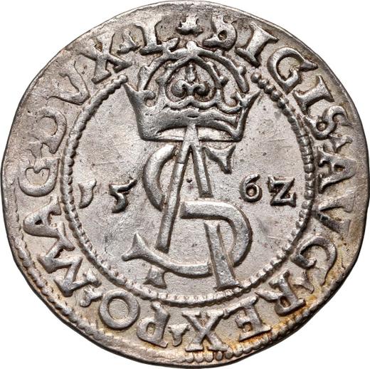 Anverso Trojak (3 groszy) 1562 "Lituania" Escudo de armas sin escudo - valor de la moneda de plata - Polonia, Segismundo II Augusto