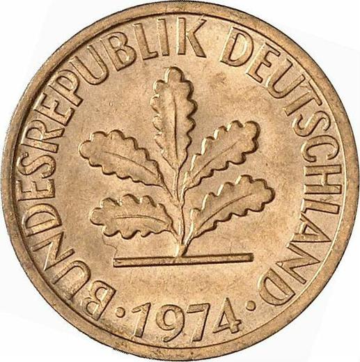 Реверс монеты - 1 пфенниг 1974 года D - цена  монеты - Германия, ФРГ