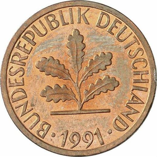 Реверс монеты - 1 пфенниг 1991 года F - цена  монеты - Германия, ФРГ