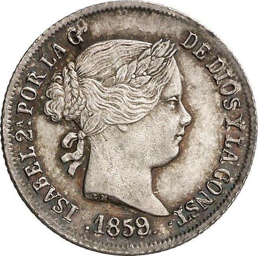 Аверс монеты - 2 реала 1859 года Семиконечные звёзды - цена серебряной монеты - Испания, Изабелла II