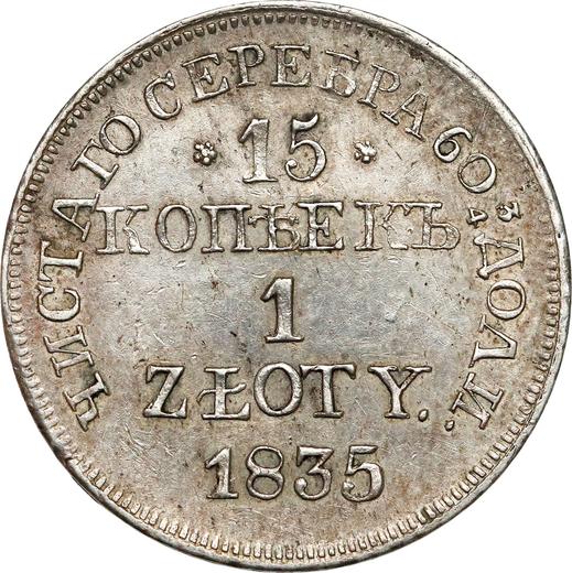 Rewers monety - 15 kopiejek - 1 złoty 1835 MW - cena srebrnej monety - Polska, Zabór Rosyjski