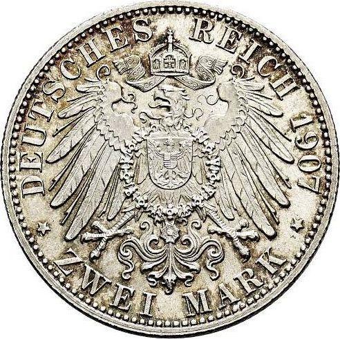 Reverso 2 marcos 1907 "Baden" Muerte de Federico I - valor de la moneda de plata - Alemania, Imperio alemán