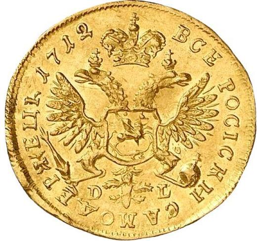 Реверс монеты - Червонец (Дукат) 1712 года D-L Без пряжки на плаще Голова не разделяет надпись - цена золотой монеты - Россия, Петр I
