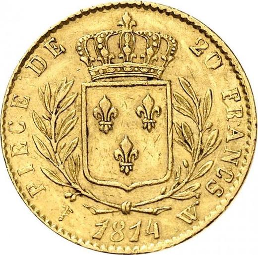 Rewers monety - 20 franków 1814 W "Typ 1814-1815" Lille - cena złotej monety - Francja, Ludwik XVIII