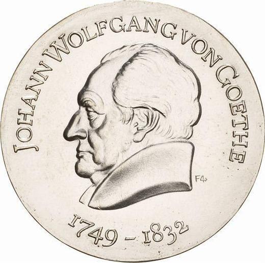 Аверс монеты - 20 марок 1969 года "Гёте" Двойная надпись на гурте - цена серебряной монеты - Германия, ГДР