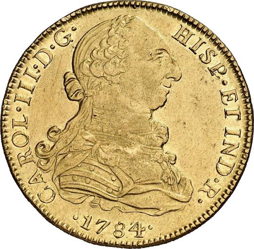 Аверс монеты - 8 эскудо 1784 года Mo FF - цена золотой монеты - Мексика, Карл III