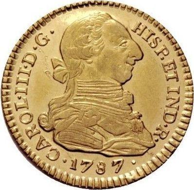 Аверс монеты - 2 эскудо 1787 года P SF - цена золотой монеты - Колумбия, Карл III