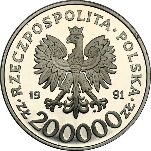 Obverse 200000 Zlotych 1991 MW "XXV Summer Olympic Games - Barcelona 1992" Weightlifter - Silver Coin Value - Poland, III Republic before denomination