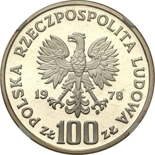 Аверс монеты - Пробные 100 злотых 1978 года MW "Януш Корчак" Серебро - цена серебряной монеты - Польша, Народная Республика