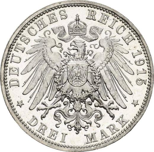 Reverso 3 marcos 1915 D "Sajonia-Meiningen" Fechas de nacimiento y muerte - valor de la moneda de plata - Alemania, Imperio alemán