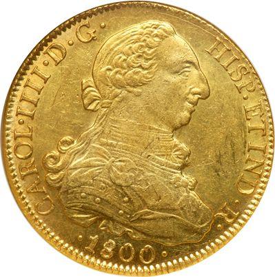 Awers monety - 8 escudo 1800 So AJ - cena złotej monety - Chile, Karol IV