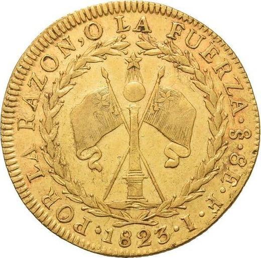 Reverso 8 escudos 1823 So FI - valor de la moneda de oro - Chile, República
