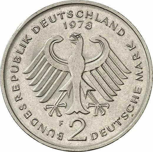 Reverse 2 Mark 1978 F "Konrad Adenauer" -  Coin Value - Germany, FRG