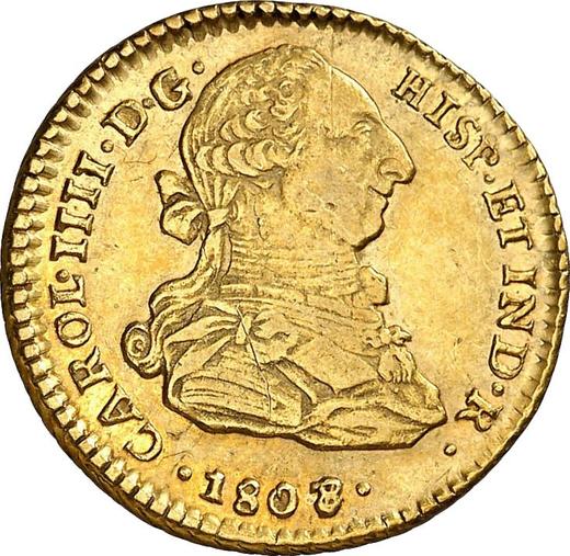 Awers monety - 2 escudo 1808 So FJ - cena złotej monety - Chile, Karol IV