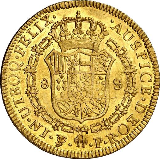 Реверс монеты - 8 эскудо 1786 года PTS PR - цена золотой монеты - Боливия, Карл III