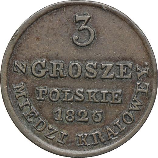 Reverso 3 groszy 1826 IB "Z MIEDZI KRAIOWEY" - valor de la moneda  - Polonia, Zarato de Polonia
