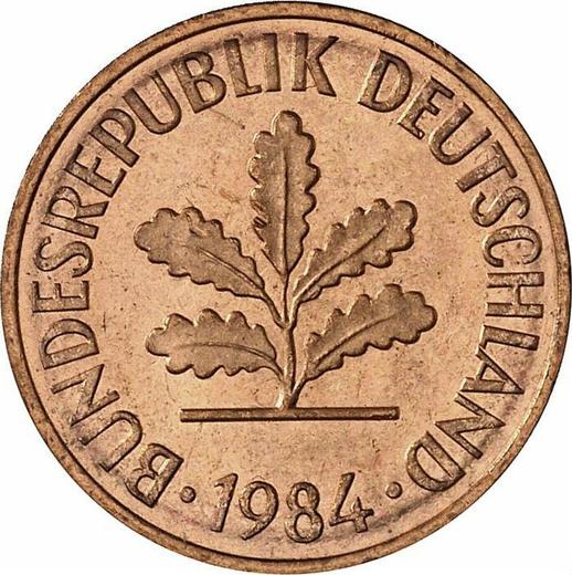 Реверс монеты - 2 пфеннига 1984 года J - цена  монеты - Германия, ФРГ