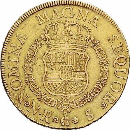 Реверс монеты - 8 эскудо 1757 года NR S - цена золотой монеты - Колумбия, Фердинанд VI