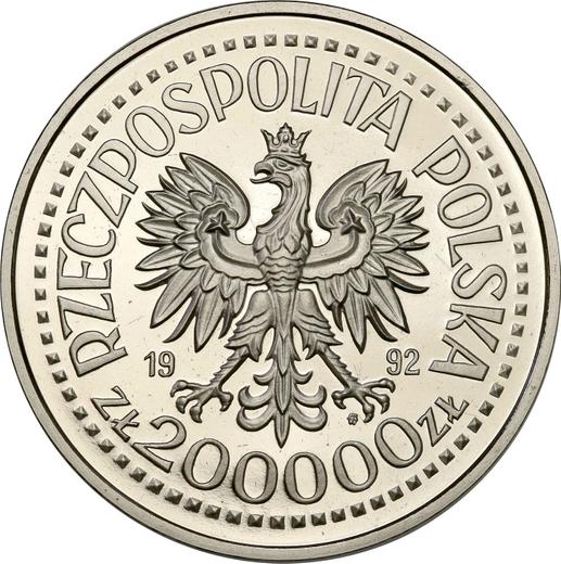 Аверс монеты - Пробные 200000 злотых 1992 года MW ET "500-летие открытия Америки" Никель - цена  монеты - Польша, III Республика до деноминации