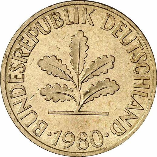 Реверс монеты - 10 пфеннигов 1980 года F - цена  монеты - Германия, ФРГ
