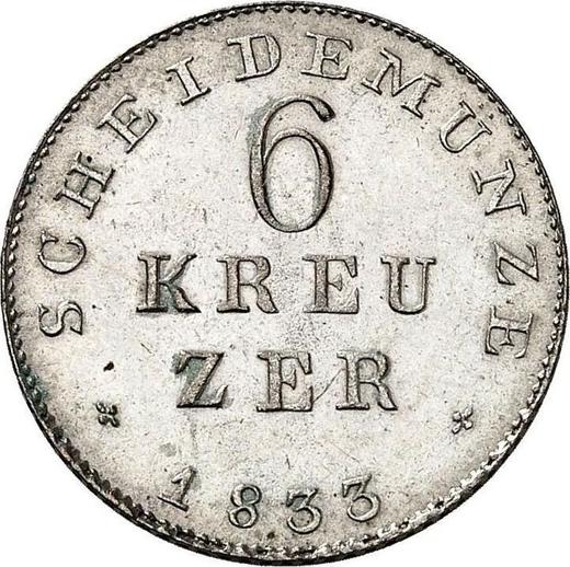 Реверс монеты - 6 крейцеров 1833 года - цена серебряной монеты - Гессен-Дармштадт, Людвиг II