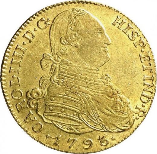 Аверс монеты - 4 эскудо 1793 года NR JJ - цена золотой монеты - Колумбия, Карл IV