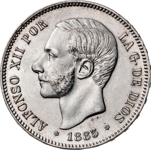 Аверс монеты - 5 песет 1885 года MPM - цена серебряной монеты - Испания, Альфонсо XII