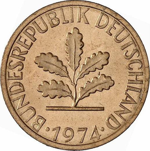 Реверс монеты - 1 пфенниг 1974 года J - цена  монеты - Германия, ФРГ
