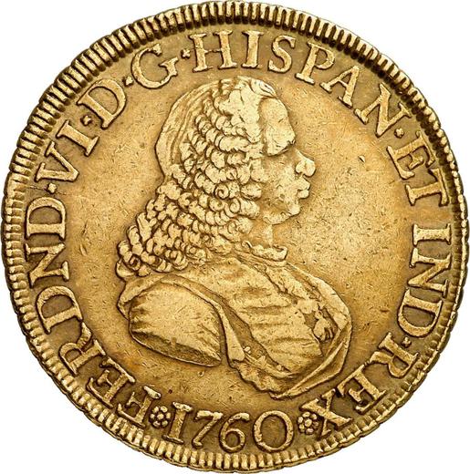 Anverso 8 escudos 1760 NR JV - valor de la moneda de oro - Colombia, Fernando VI