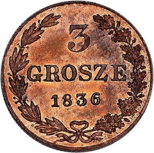 Reverso 3 groszy 1836 MW "Cola espadañada" Reacuñación - valor de la moneda  - Polonia, Dominio Ruso