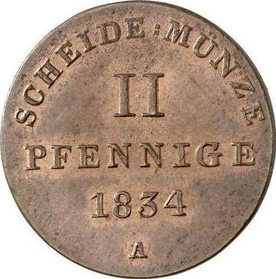 Реверс монеты - 2 пфеннига 1834 года A - цена  монеты - Ганновер, Вильгельм IV