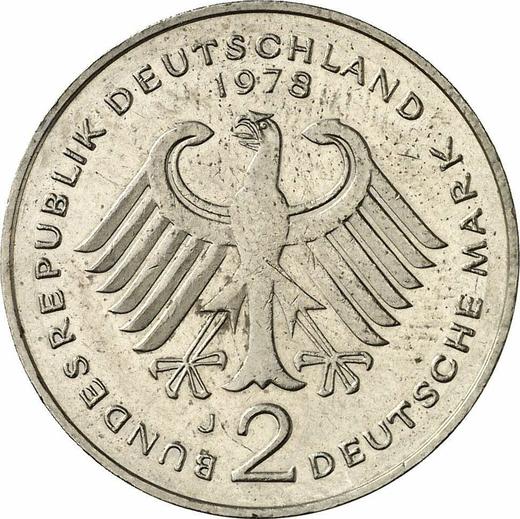Reverso 2 marcos 1978 J "Konrad Adenauer" - valor de la moneda  - Alemania, RFA