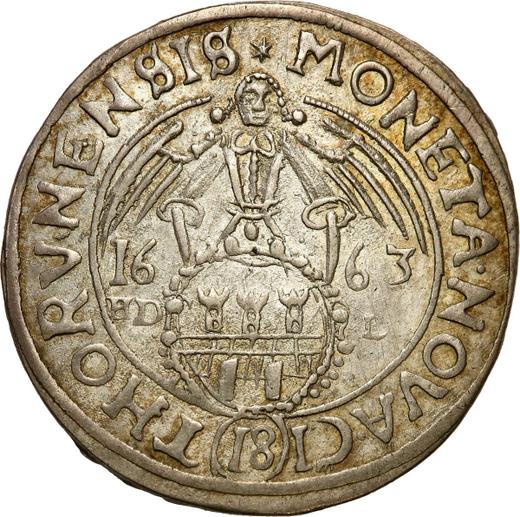 Rewers monety - Ort (18 groszy) 1663 HDL "Toruń" - cena srebrnej monety - Polska, Jan II Kazimierz