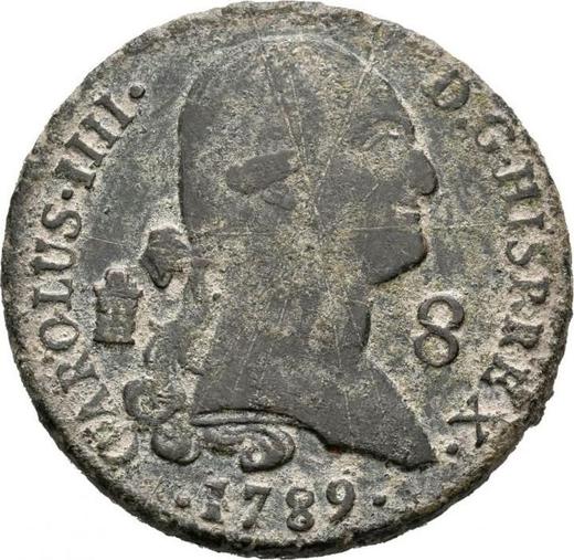Аверс монеты - 8 мараведи 1789 года - цена  монеты - Испания, Карл IV