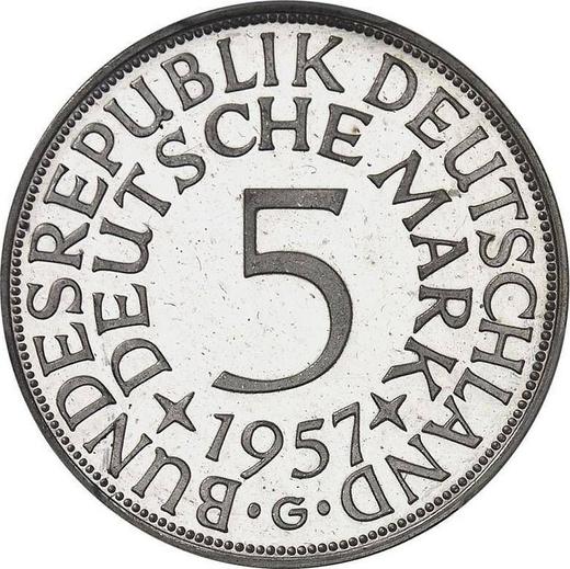 Аверс монеты - 5 марок 1957 года G - цена серебряной монеты - Германия, ФРГ
