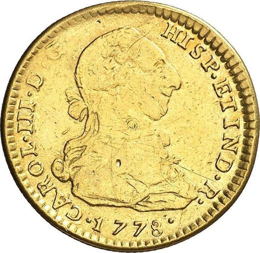 Awers monety - 2 escudo 1778 MJ - cena złotej monety - Peru, Karol III