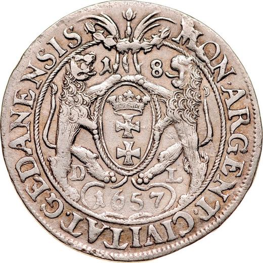 Rewers monety - Ort (18 groszy) 1657 DL "Gdańsk" - cena srebrnej monety - Polska, Jan II Kazimierz