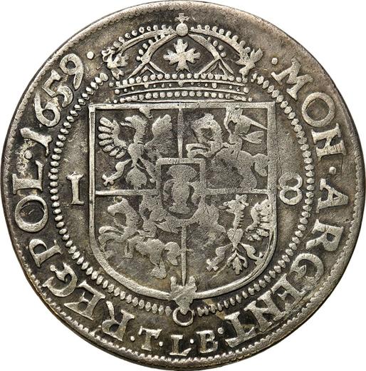 Реверс монеты - Орт (18 грошей) 1659 года TLB "Прямой герб" - цена серебряной монеты - Польша, Ян II Казимир