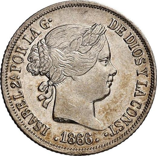 Аверс монеты - 10 сентаво 1866 года - цена серебряной монеты - Филиппины, Изабелла II