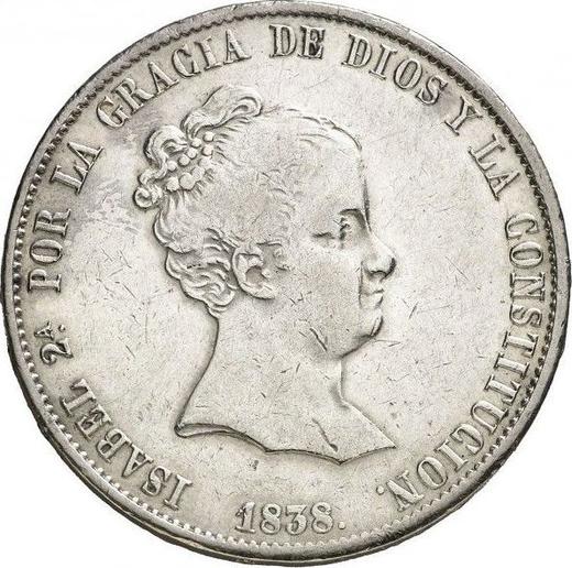Аверс монеты - 20 реалов 1838 года M CL - цена серебряной монеты - Испания, Изабелла II
